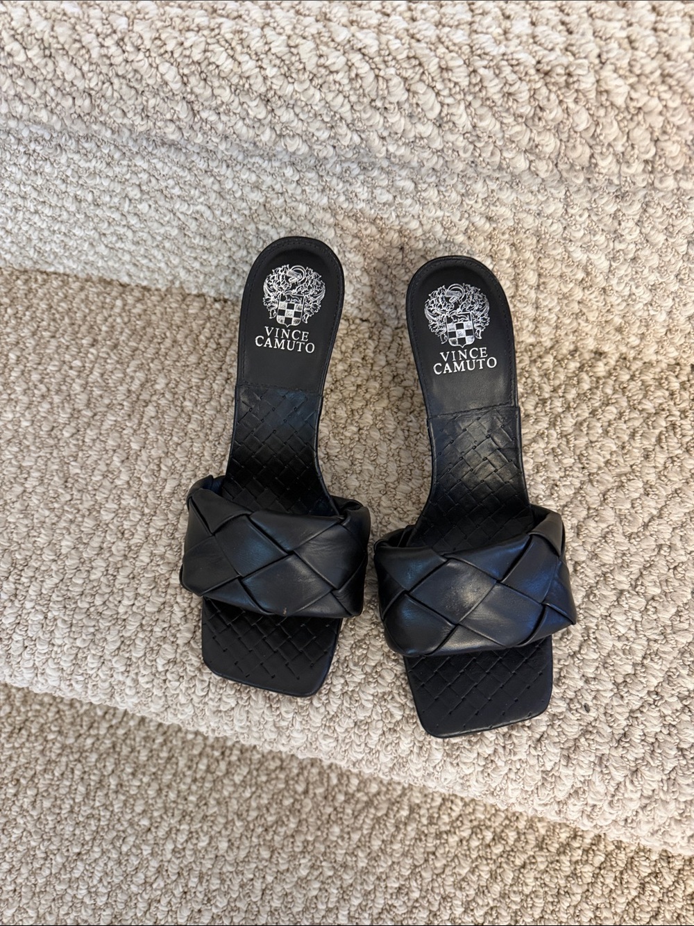 Vince Camuto Black Braided Leather Slide Mules